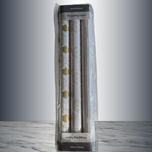 Gold & White Geometric 3 Roll Gift Wrapping Paper, NIP